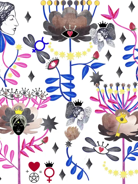 Seamless pattern Magic garden Flower astrology