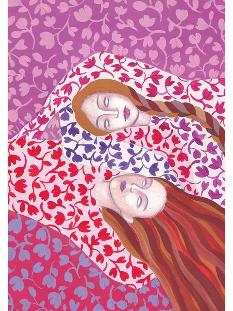 Digital Art illustration Girls Pink floral pattern