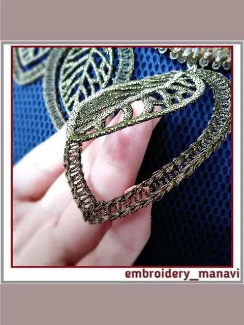 In the hoop FSL Embroidery design earrings pendant in a leaf 3