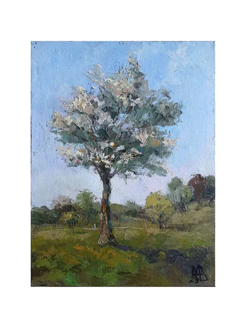 Park Painting 9,4x7,1" Tree Landscape ORIGINAL PAINTING Impressionist Spring Artwork Signed by artist Marina Chuchko