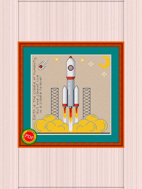 Space Rocket Cross Stitch Pattern | Rocket | Carrier Rocket