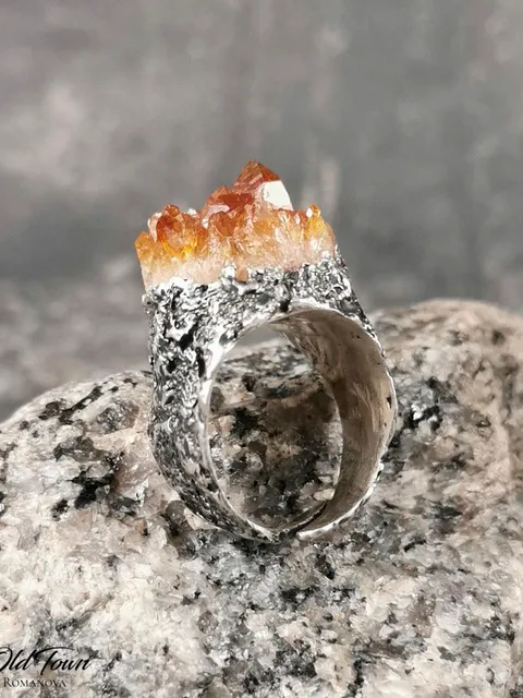 Natural Raw Citrine Sterling Silver Ring - Adjustable Stackable November Birthstone Jewelry For Women