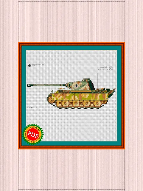 Panther Tank Cross Stitch Pattern | PzKpfw Panther Embroidery Chart | WWII German Medium Tank