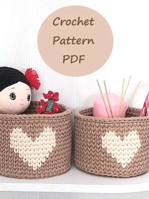 Nursery baskets with heart DIY pattern PDF and Video