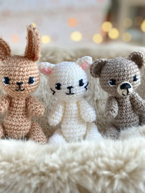 4 in 1 crochet pattern set for bear, bunny, kitty cat and fox, mini toys crochet pattern, amigurumi easy pattern, bundle of 4 patterns $3.30
