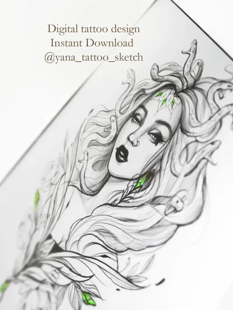 Medusa Gorgon Tattoo Sketch Medusa Gorgon Tattoo Design Medusa Tattoo Ideas Feminine , Instant download PDF and JPG