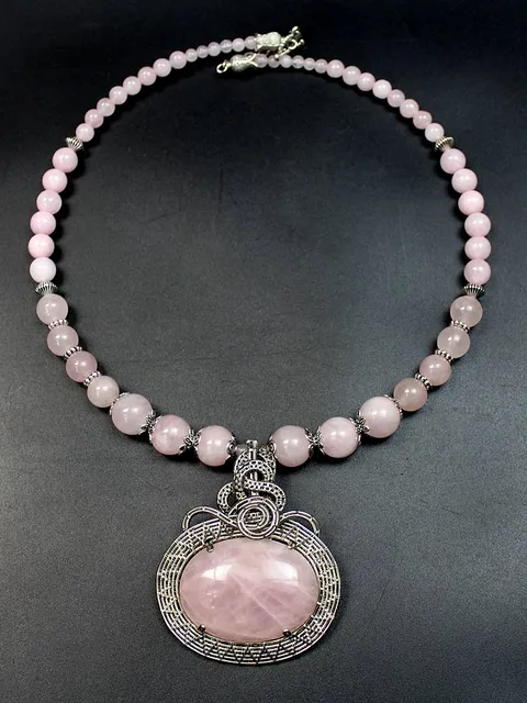 Handmade necklace with rose quartz