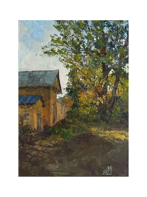 Old Park Painting 12x8,5” Yellow Trees Landscape ORIGINAL ART Impressionist Autumn Artwork Signed by artist Marina Chuchko