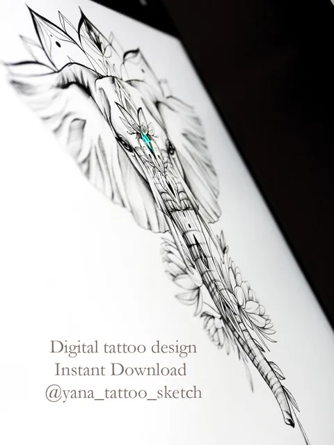 Elephant Tattoo Design For Females Lotus Flower And Elephant Tattoo Idea Elephant Mandala Tattoo Sketch, Instant download PDF, JPG