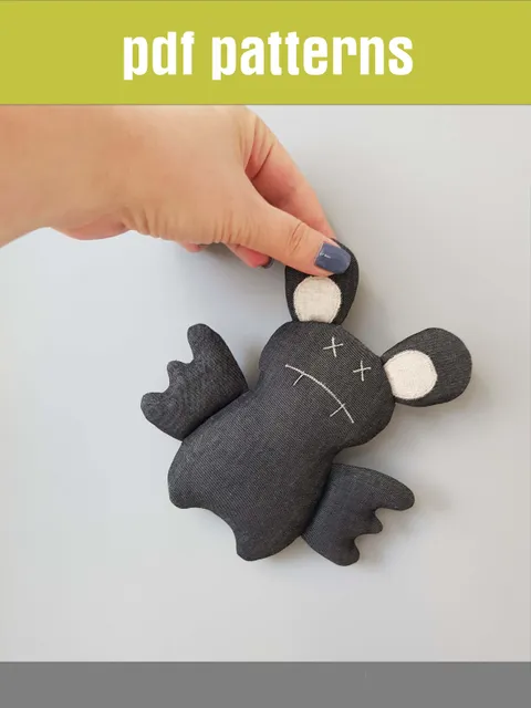 Bat sewing pattern PDF, digital tutorial in English, Halloween doll sewing diy