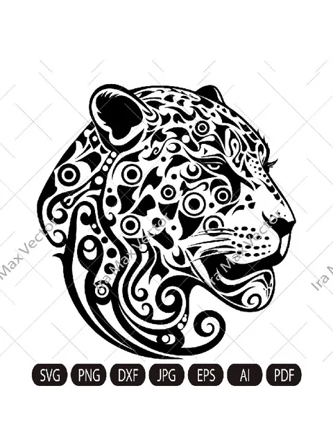 Jaguar face/Jaguar head/Jaguar mandala/Leopard head/ leopard svg/leopard face/leopard detailed/Clip Art silhouette