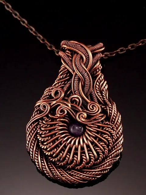 Wire wrapped copper pendant this natural faceted amethyst Unique gemstone necklace 7th 22nd Wedding Anniversary gift idea Unique artisan pure copper wire wrapped jewelry Antique style Handmade jewellery Healing gemstone necklace Wearable art by WireWrapAr