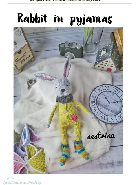 Rabbit in pyjamas and knitted socks PDF pattern