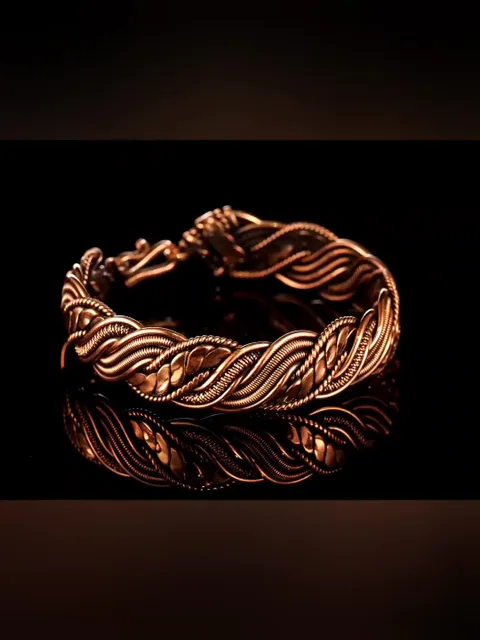 Wire wrapped bracelet, Unique 7th 22nd Wedding Anniversary gift idea, Art Nouveau antique style, One of kind braided statement bangle, Pain relief, EMF protection, Hippiу accessory, Handmade oxidized pure copper woven wire elven jewelry