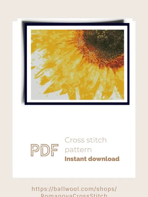 Sunflower cross stitch PDF pattern, Flower embroidery design, Instant download