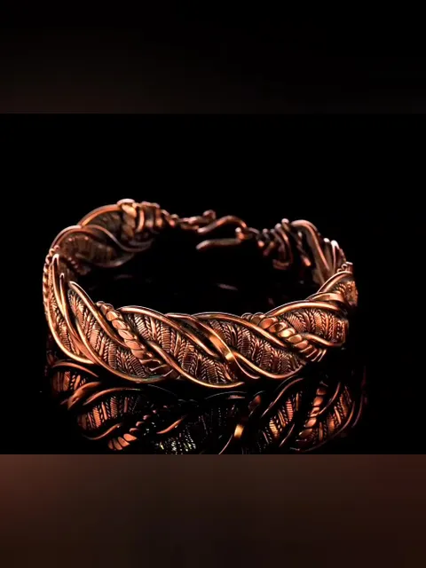 Wire wrapped bracelet, Unique 7th 22nd Anniversary gift idea, Art Nouveau antique style, One of kind braided statement bangle, Handmade oxidized pure copper jewelry, Pain relief, EMF protection