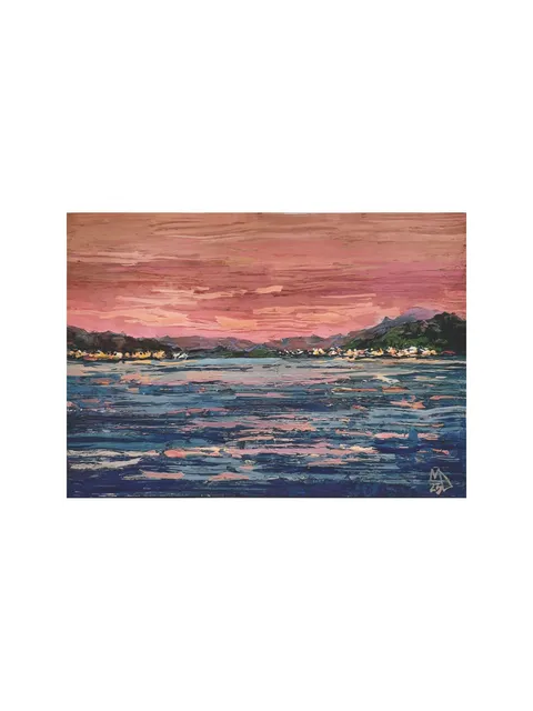 Seascape at Pink Sunset 5x7" ORIGINAL ARTWORK Impressionist Small Painting Signed by artist Marina Chuchko