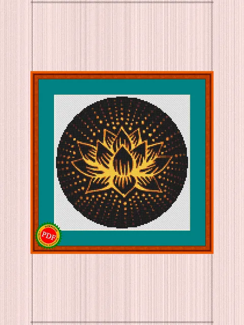 Gold Lotus Flower Cross Stitch Pattern | Gold Lotus