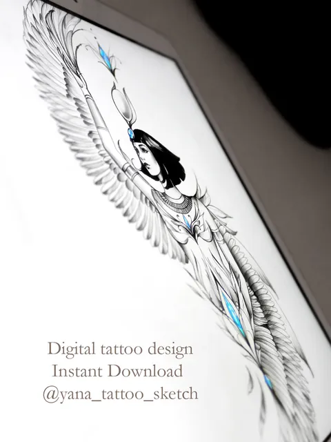 Egyptian Goddess Tattoo Design Goddess Isis Tattoo Stencil Drawing Idea, Instant download PDF, JPG