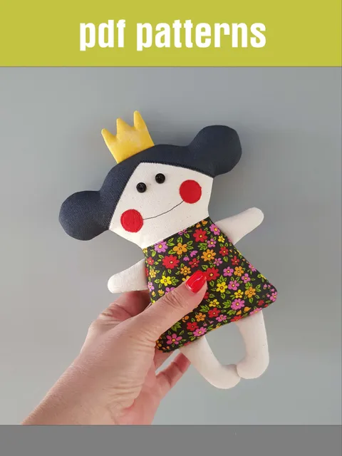 Rag doll sewing pattern PDF (Princess), digital tutorial in english, Soft doll diy
