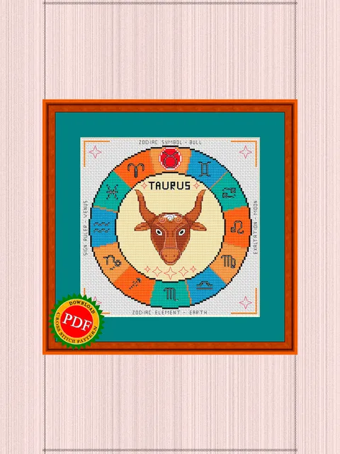 Taurus Cross Stitch Pattern | Taurus Zodiac Sign