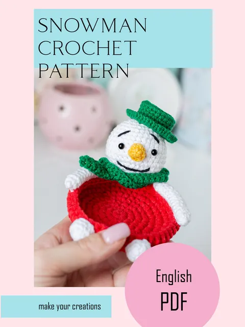Crochet pattern amigurumi christmas snowman coaster toy pattern PDF file in ENG for beginners
