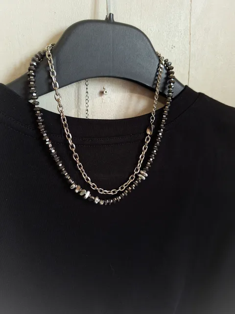 Hematite and Stainless Steel Choker Black Jewelry for Women Statement Jewelry as a Gift Chic Necklace Made of Natural Stones Accessory for Women Necklace with Chain Casual Denim Style