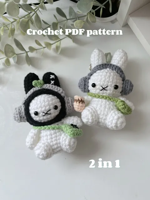 2 in 1 Miffy crochet pattern + extra accessories (headphones, coffee, bag, hat), PDF file US terms, amigurumi miffy pattern