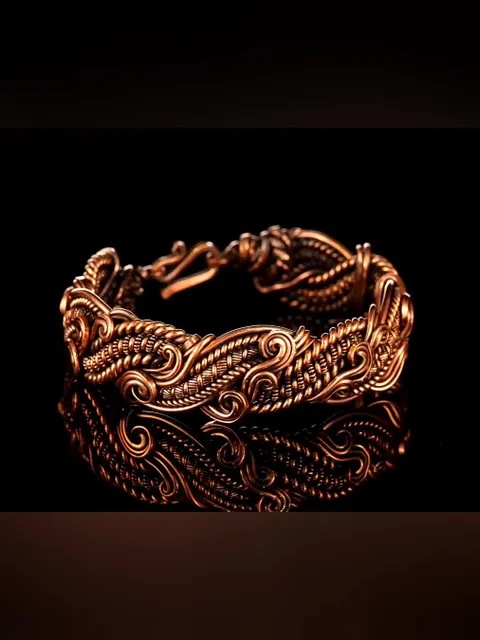 Wire wrapped bracelet, Unique 7th 22nd Anniversary gift idea, Art Nouveau antique style, One of kind braided statement bangle, Handmade oxidized pure copper jewelry, Pain relief, EMF protection