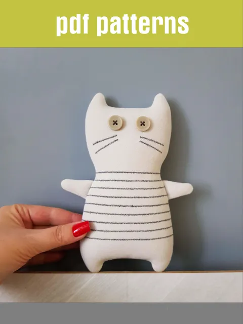 Cat sewing pattern PDF, digital tutorial in english, stuffed animal sewing diy