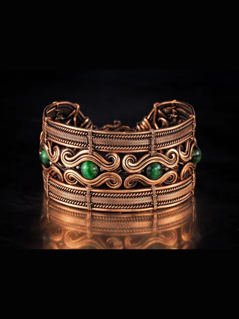 Copper bracelet women with glass beads handmade 7th Wedding Anniversary