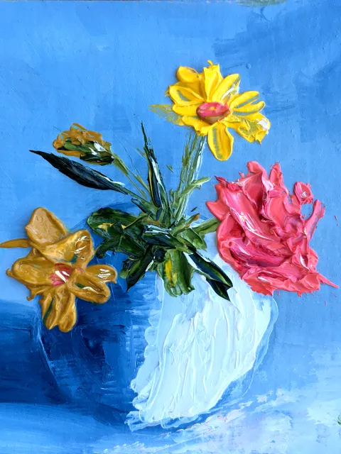 Flowers Painting Original Art Floral Artwork 4 by 4