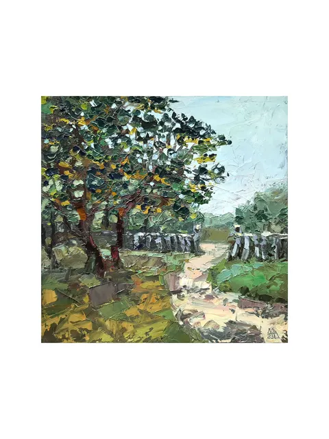 Sunlit Path Park Painting 8x8" Trees Summer Landscape ORIGINAL ART Impressionist Signed by artist Marina Chuchko