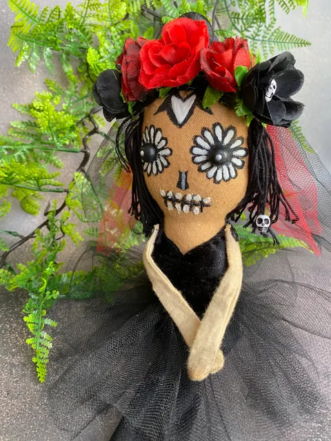 Halloween doll . Sugar skull doll . Handmade Rag doll .