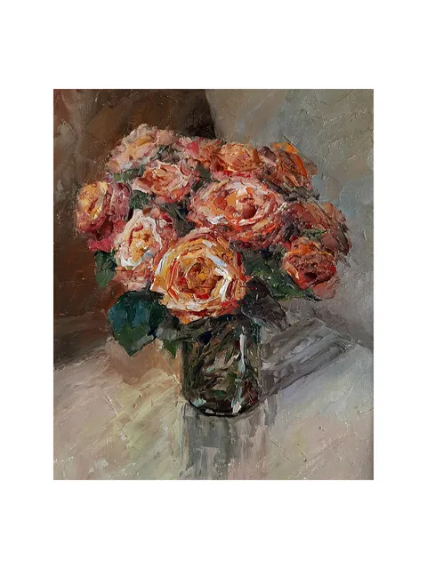 Yellow Roses Painting 11x9" Original Flowers Art Oil Hand Painted Artwork Signed by artist Marina Chuchko Impressionist