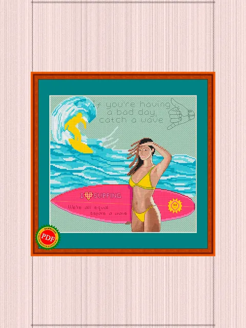 Surfing Cross Stitch Pattern | Surfer | Surfer Girl | SurfRider