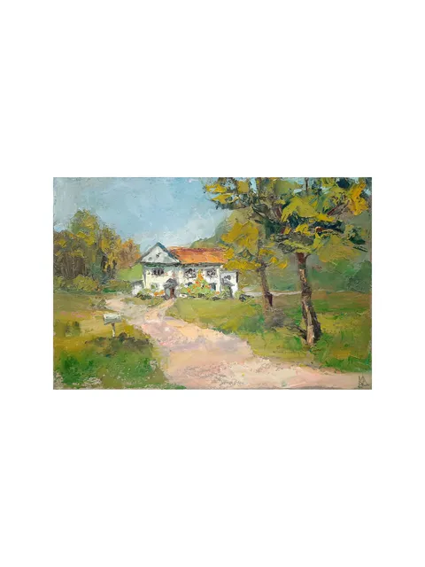 Cottage Painting 8x12" Sunlit House Landscape ORIGINAL ART Impressionist Summer Artwork Signed by artist Marina Chuchko