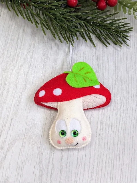 Christmas decoration Mushroom Amanita made of felt, Mushroom with a red cap