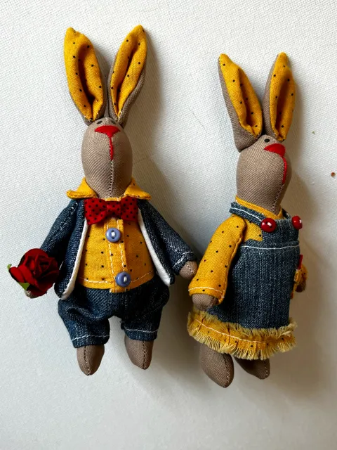 A romantic pair of rabbits. An exclusive interior toy. A unique gift. Completely handmade