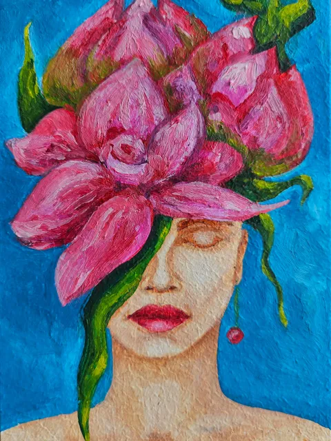 Flower woman | Oil painting | 10×15 cm