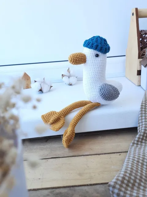 Stuffed seagull toy original gift for best friends home decor. Soft toy gift for child. Seagull white stylish gull