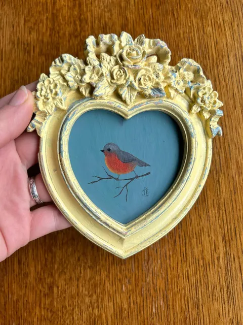 Bird Oil Painting Original In Vintage Style Frame Small Framed Animals Wildlife Art Arch Frame