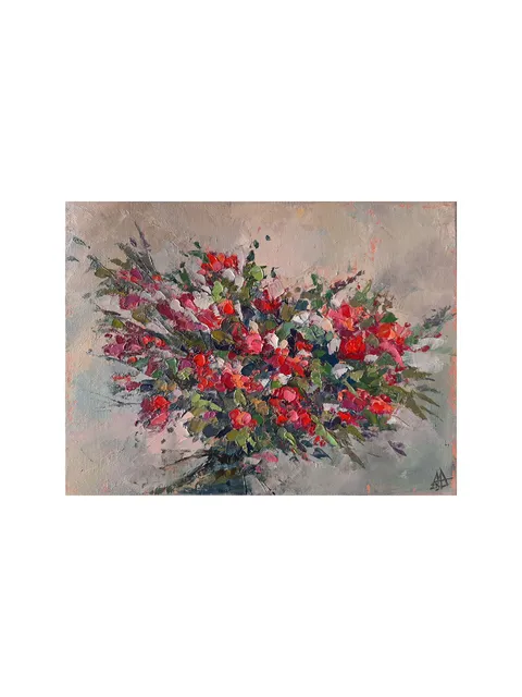 Red Flowers PAINTING 7,1x9,4" ORIGINAL Artwork Flower Art Signed by artist Marina Chuchko Impressionist Oil Painting