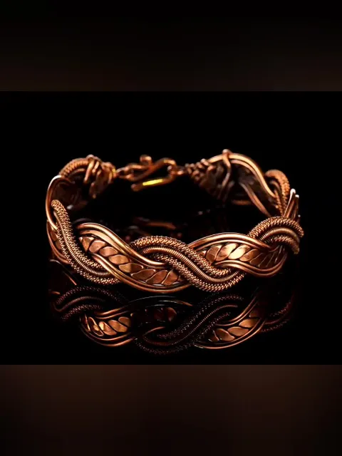 Wire wrapped bracelet, Unique 7th 22nd Anniversary gift idea, Art Nouveau antique style, One of kind braided statement bangle, Handmade oxidized pure copper jewelry, Pain relief, EMF protection