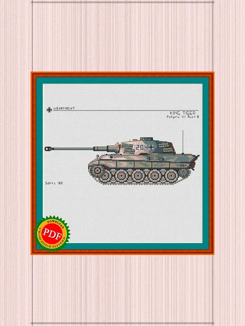 Royal Tiger Cross Stitch Pattern | German Tiger II Tank Chart | WWII King Tiger Heavy Tank