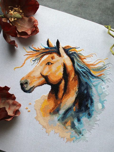 Cross stitch pattern Horse, watercolor style cross stitch chart