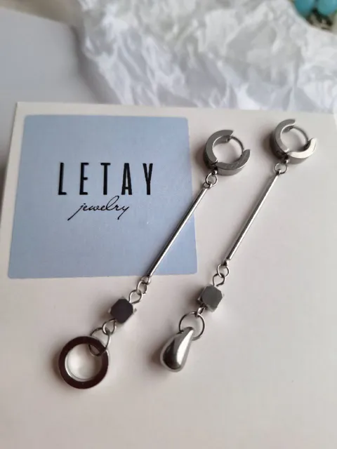 Handmade elongated steel earrings Stylish jewelry Asymmetrical earrings Accessory as a gift for a friend Fancy earrings Casual long earrings