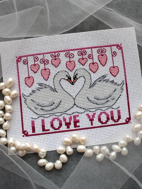 Cross stitch pattern I love you, PDF cross stitch pattern Swans