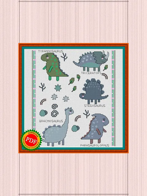 Dinosaurs Cross Stitch Pattern | Mesozoic Menagerie Chart | Prehistoric Pals Pattern