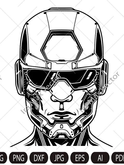 Cyborg Man SVG,Robot svg - Cyberpunk Future Robotic Machine Man Silhouette Clipart Cut File, Instant Download